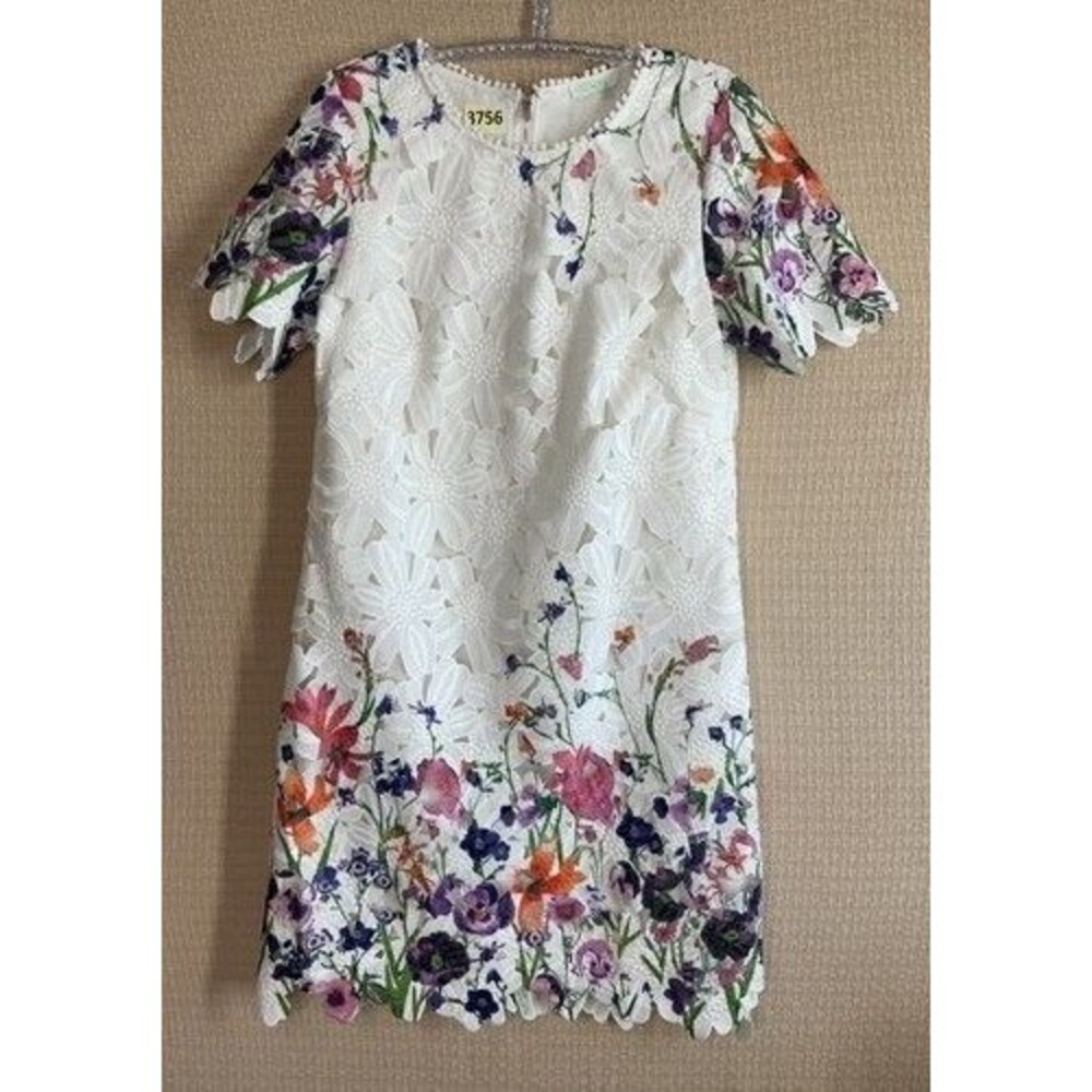Jade Floral Melody Laser Cut Cottagecore Cupcake Midi Dress Women Size M White